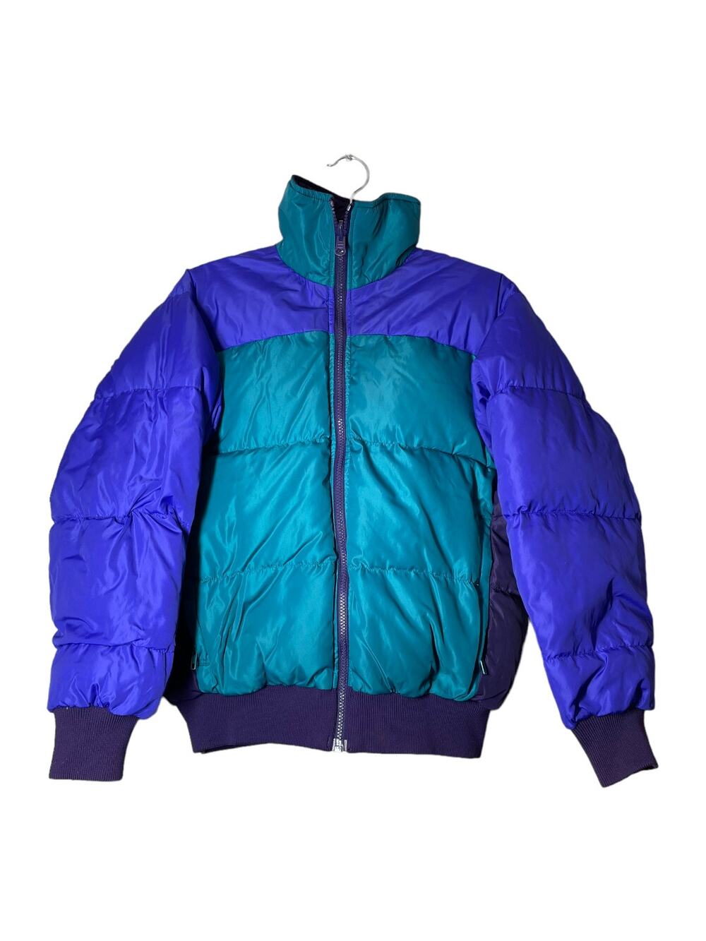 Columbia VTG Colorblock Down Jacket Womens Small Green Purple Blue Puffer Ski